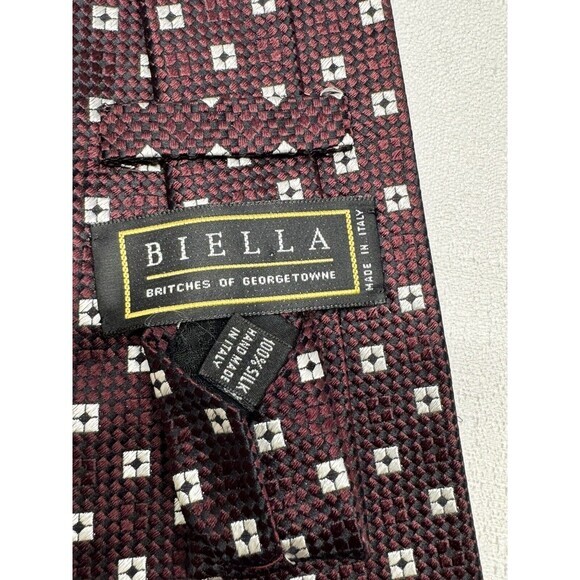 Vintage Biella Italy‎ Britches Of Georgetown Burgundy Preppy Silk Neck Tie - Picture 2 of 4